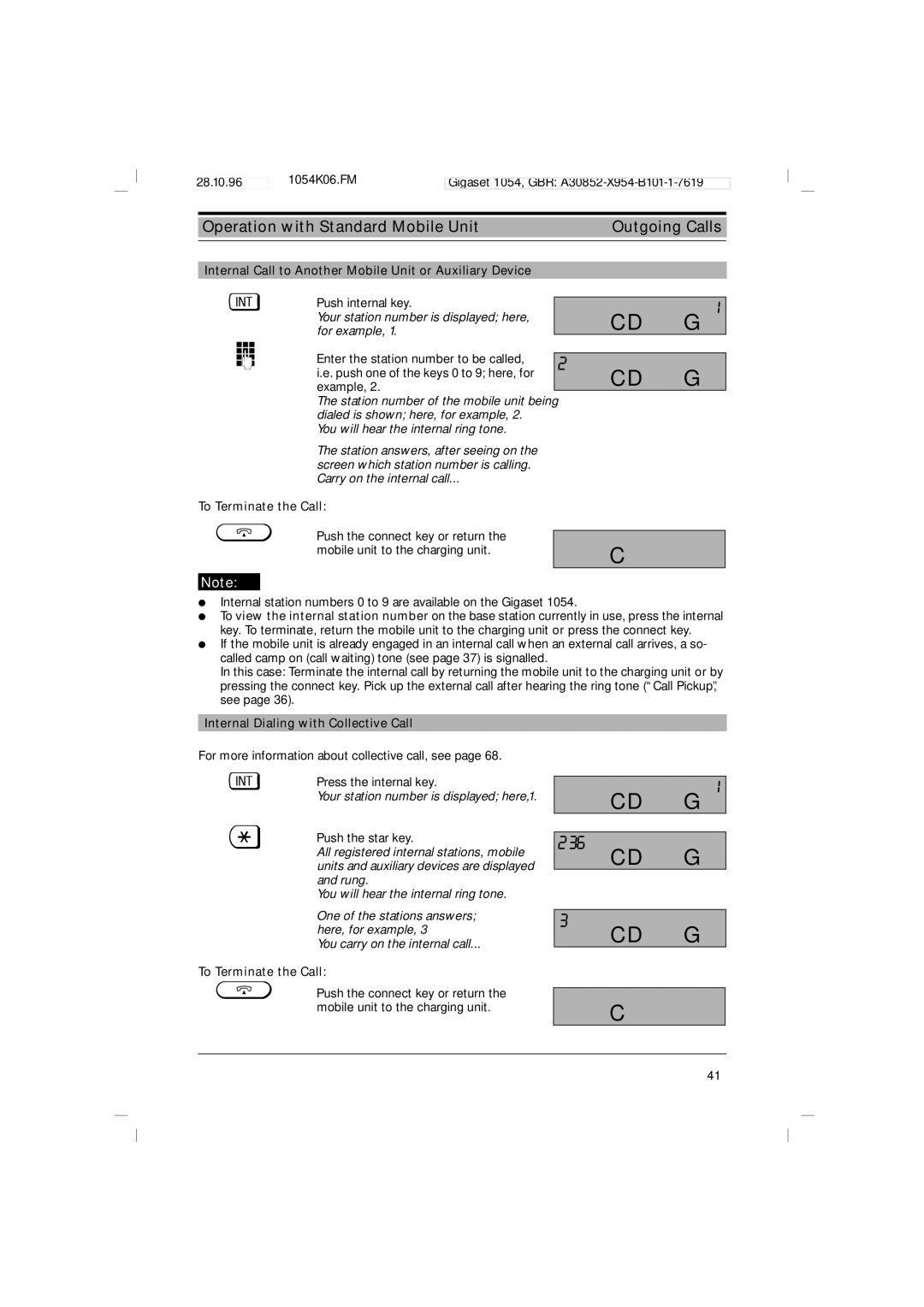 Siemens 1054 236, Internal Call to Another Mobile Unit or Auxiliary Device, Internal Dialing with Collective Call 