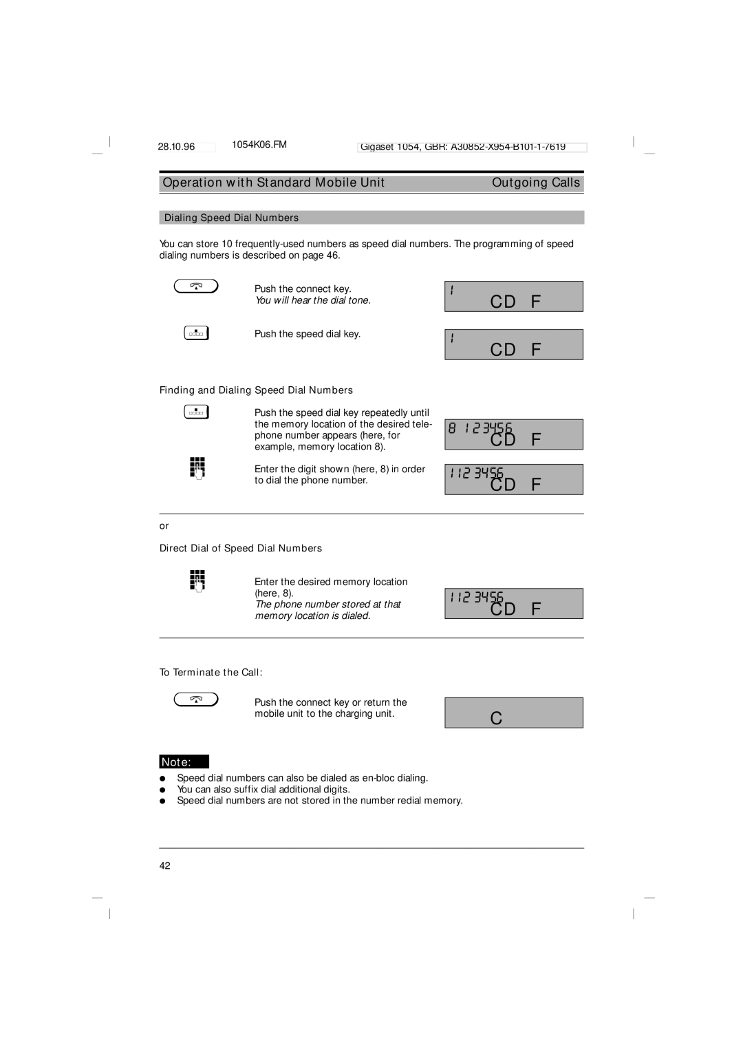 Siemens 1054 operating instructions Finding and Dialing Speed Dial Numbers, Direct Dial of Speed Dial Numbers 