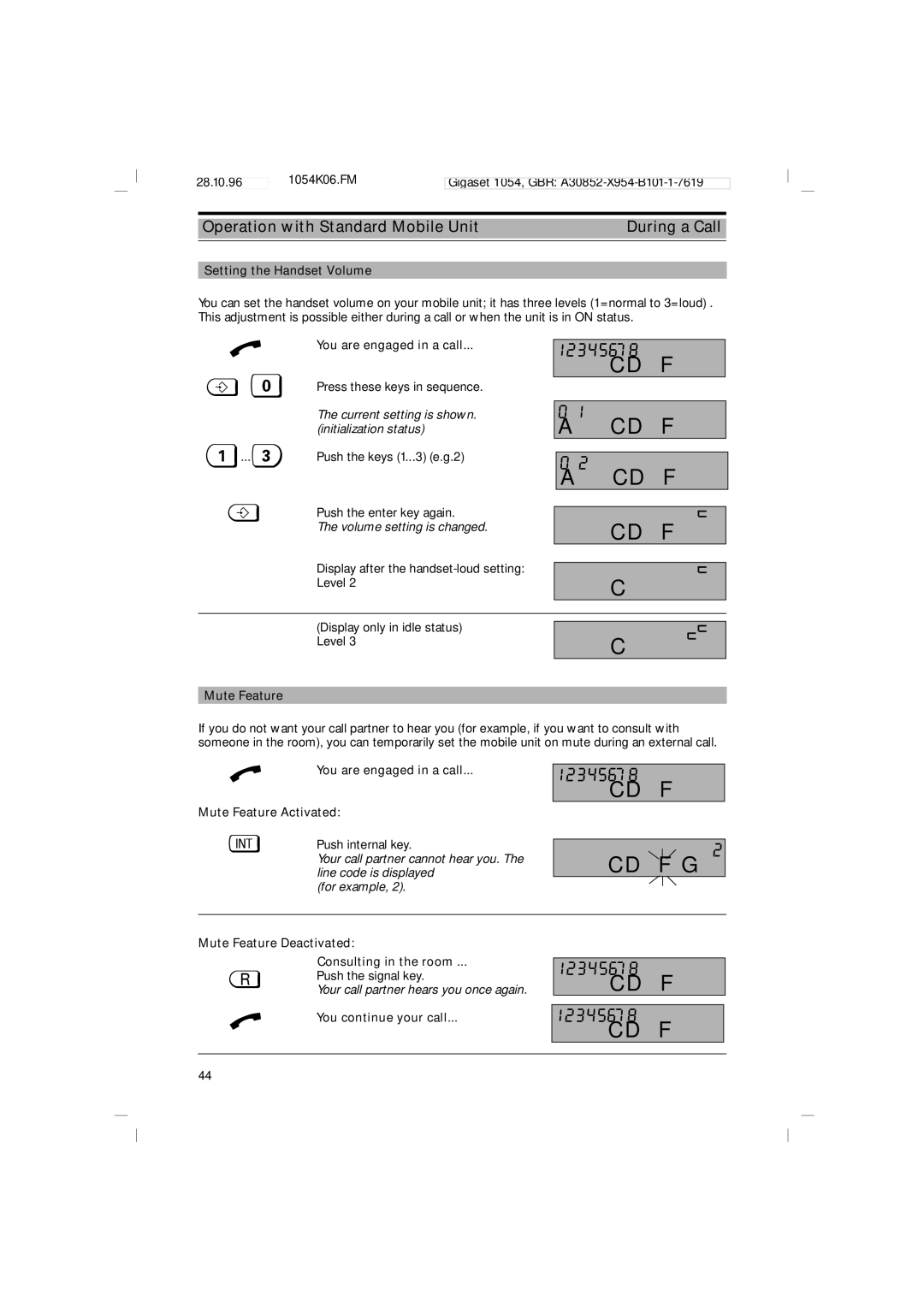 Siemens 1054 operating instructions Operation with Standard Mobile Unit During a Call 