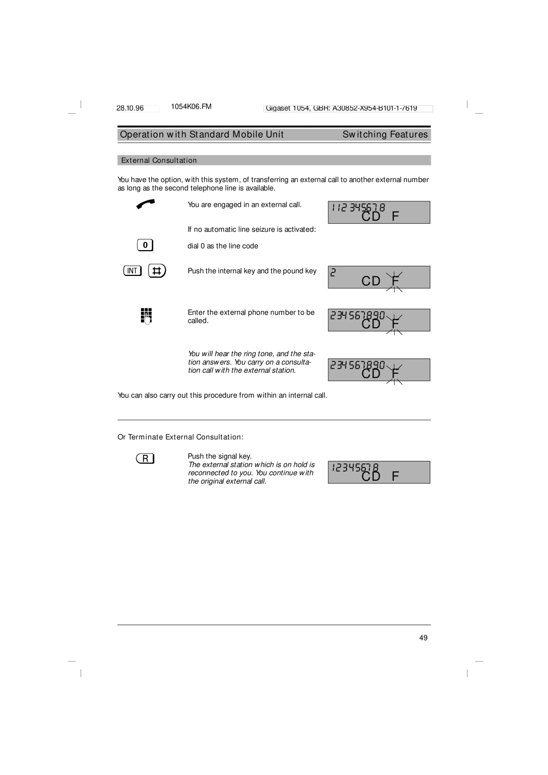 Siemens 1054 operating instructions 234567890, Or Terminate External Consultation 