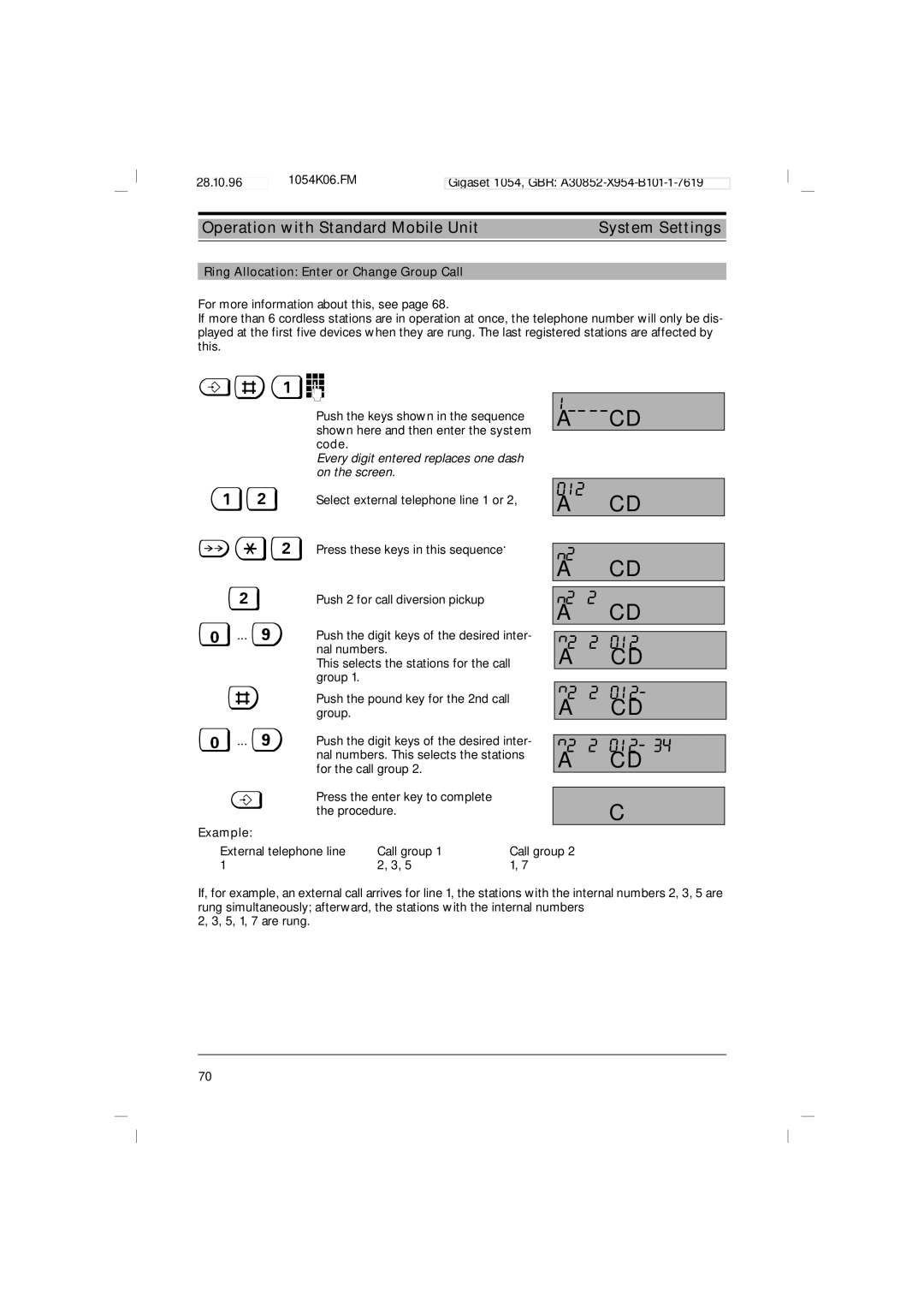 Siemens 1054 operating instructions 012 N2 2 N2 2 012, Ring Allocation Enter or Change Group Call 