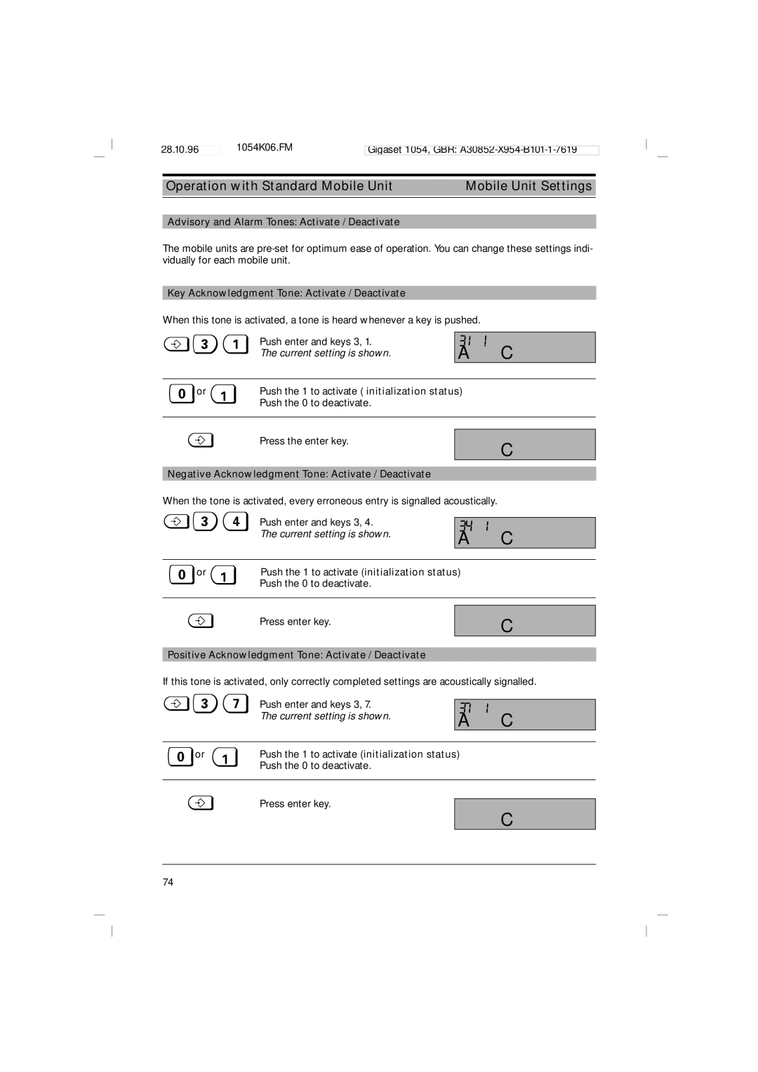 Siemens 1054 operating instructions Operation with Standard Mobile Unit Mobile Unit Settings 