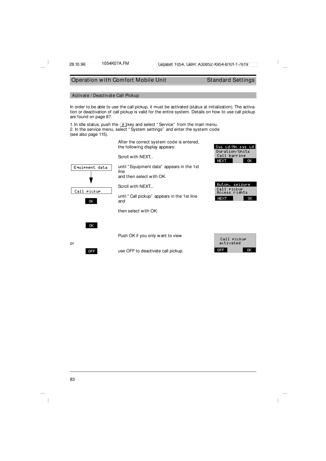 Siemens 1054 operating instructions Off 