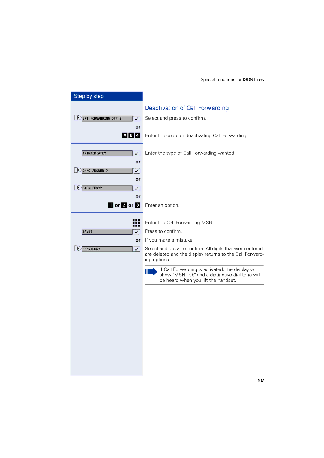 Siemens 1190 user manual Deactivation of Call Forwarding, 107 