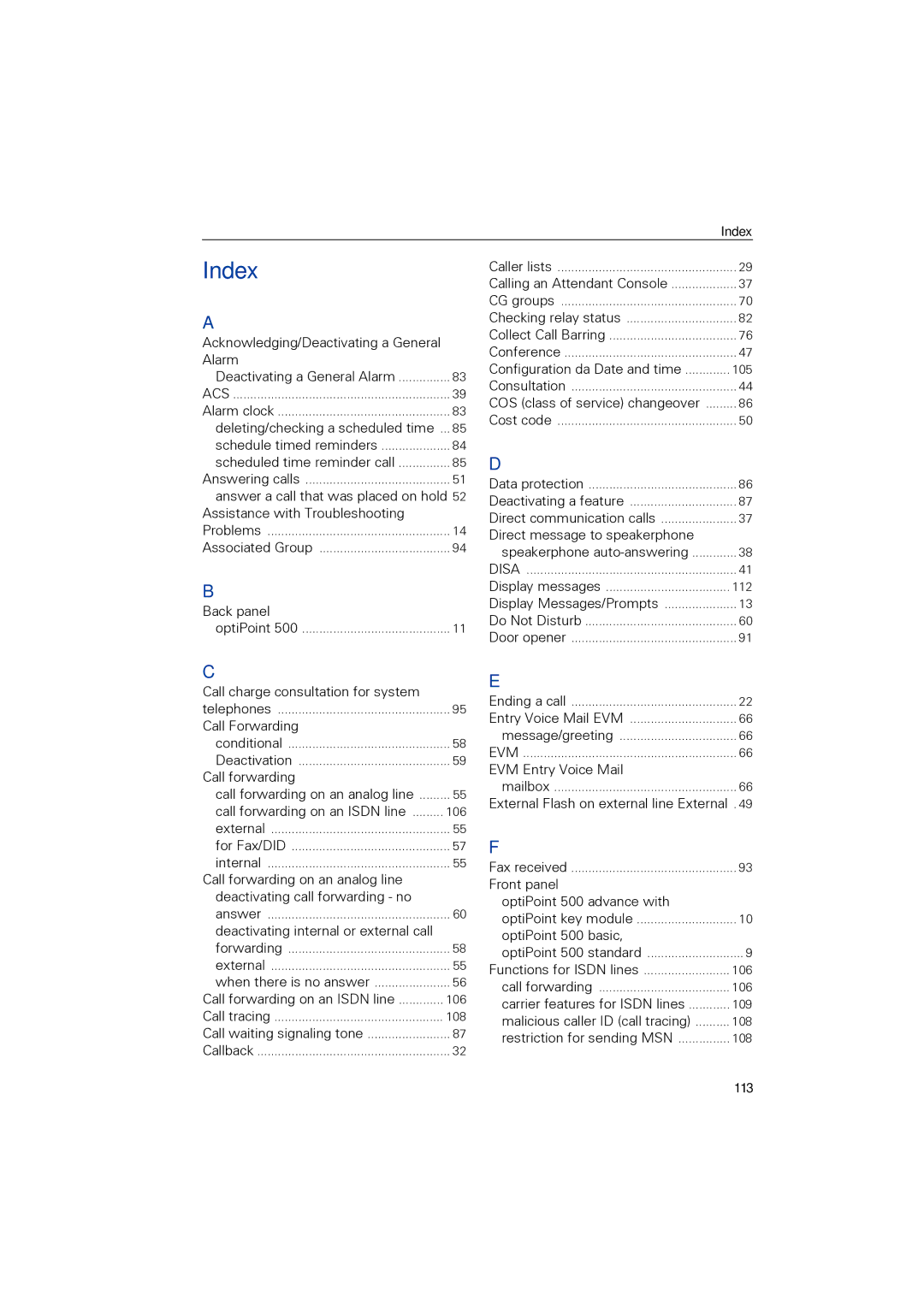 Siemens 1190 user manual Index, 113 