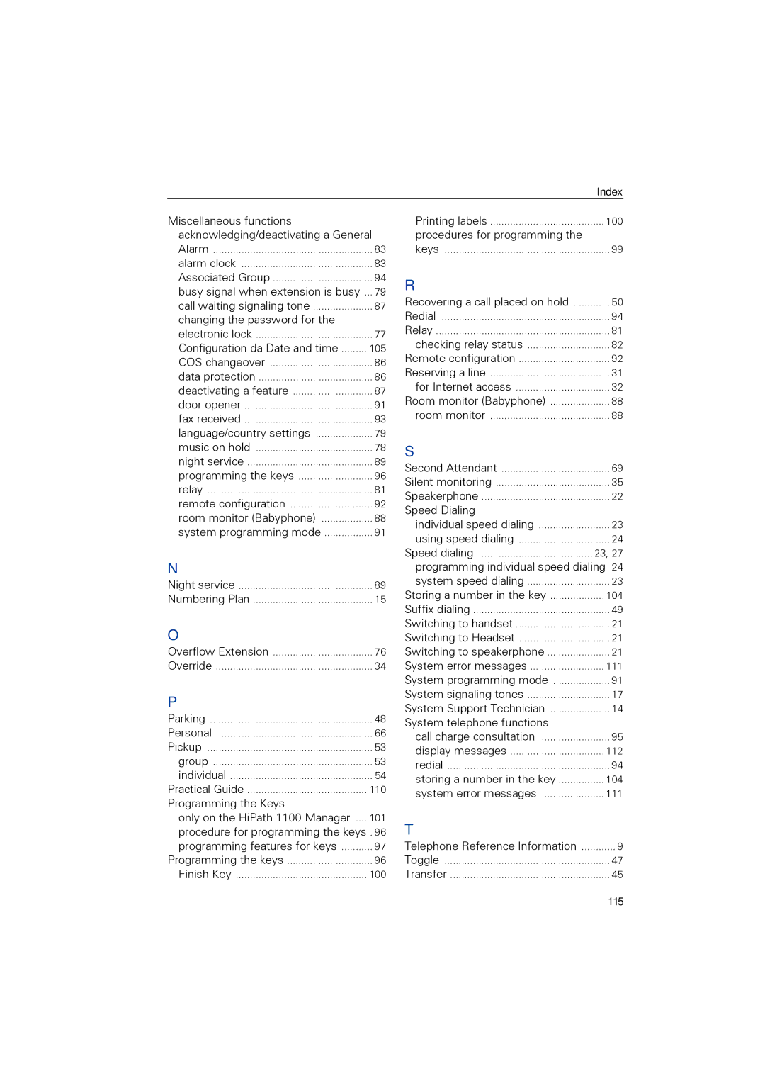 Siemens 1190 user manual Changing the password for, 115 