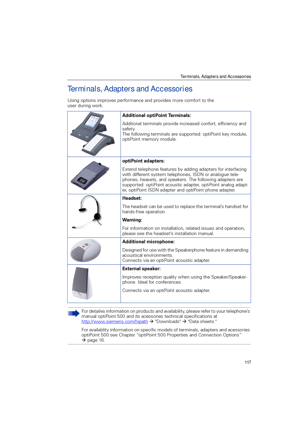 Siemens 1190 user manual Terminals, Adapters and Accessories 