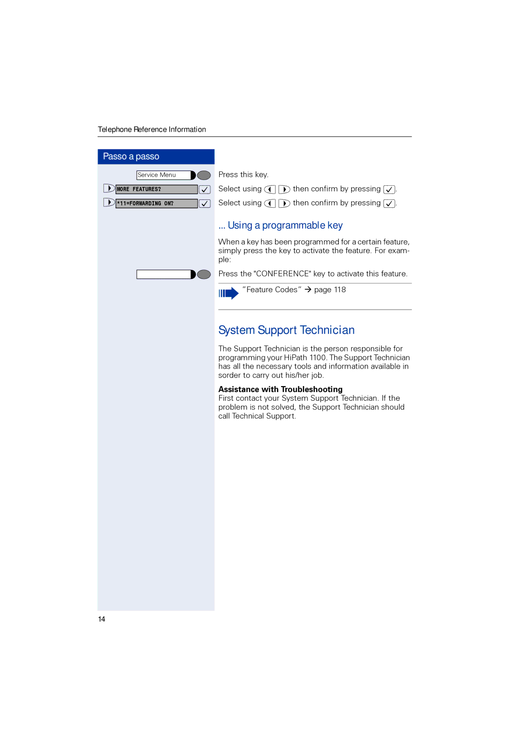 Siemens 1190 user manual System Support Technician, Using a programmable key, Assistance with Troubleshooting 