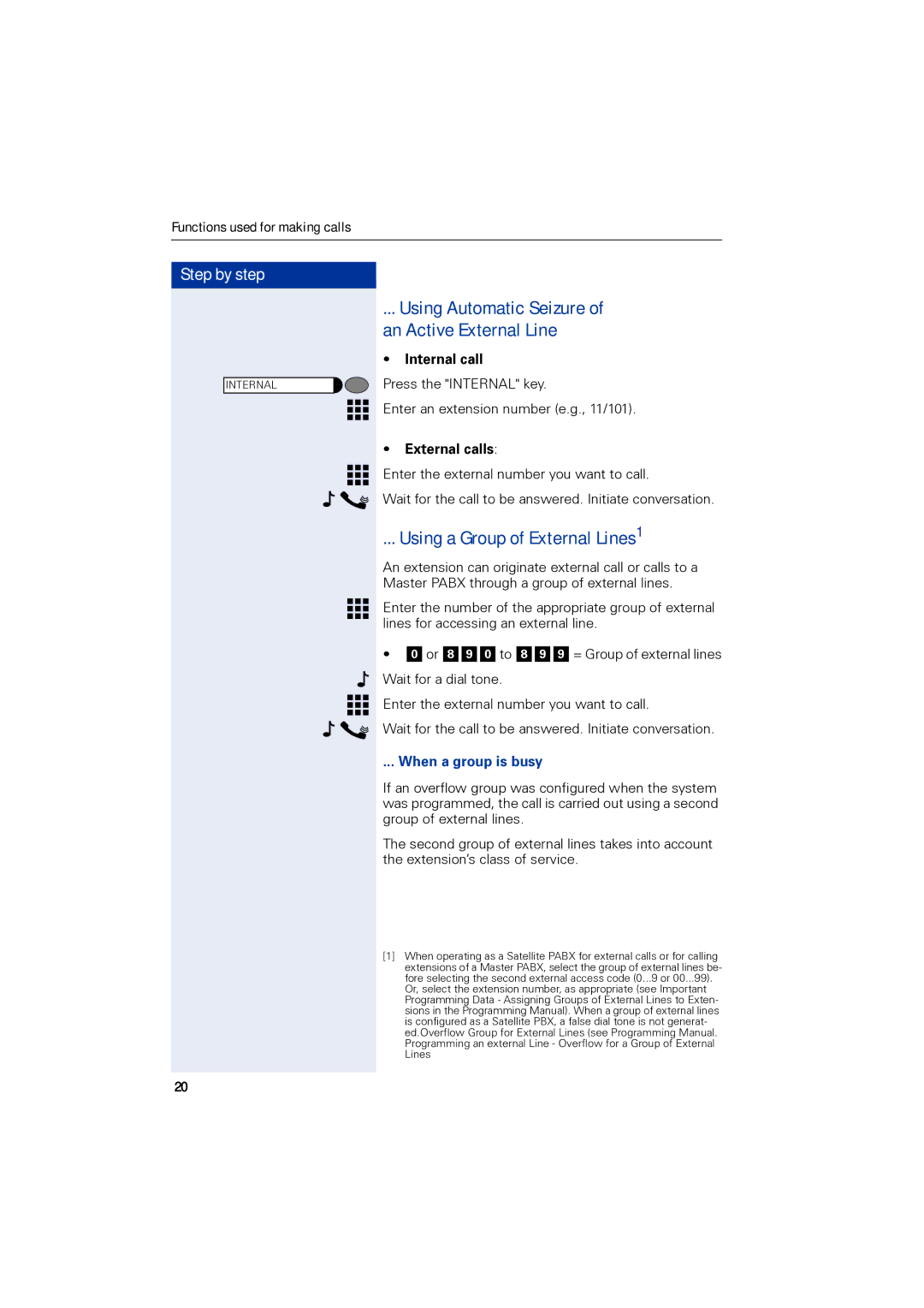 Siemens 1190 user manual Using Automatic Seizure An Active External Line, Using a Group of External Lines1, Internal call 