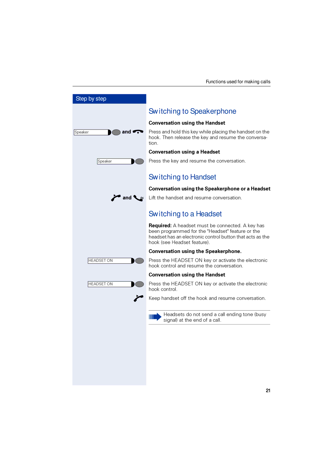 Siemens 1190 user manual Switching to Speakerphone, Switching to Handset, Switching to a Headset 