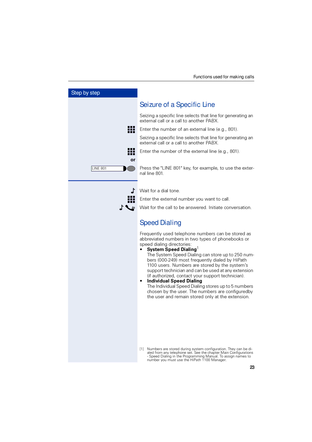 Siemens 1190 user manual Seizure of a Specific Line, System Speed Dialing1, Individual Speed Dialing 