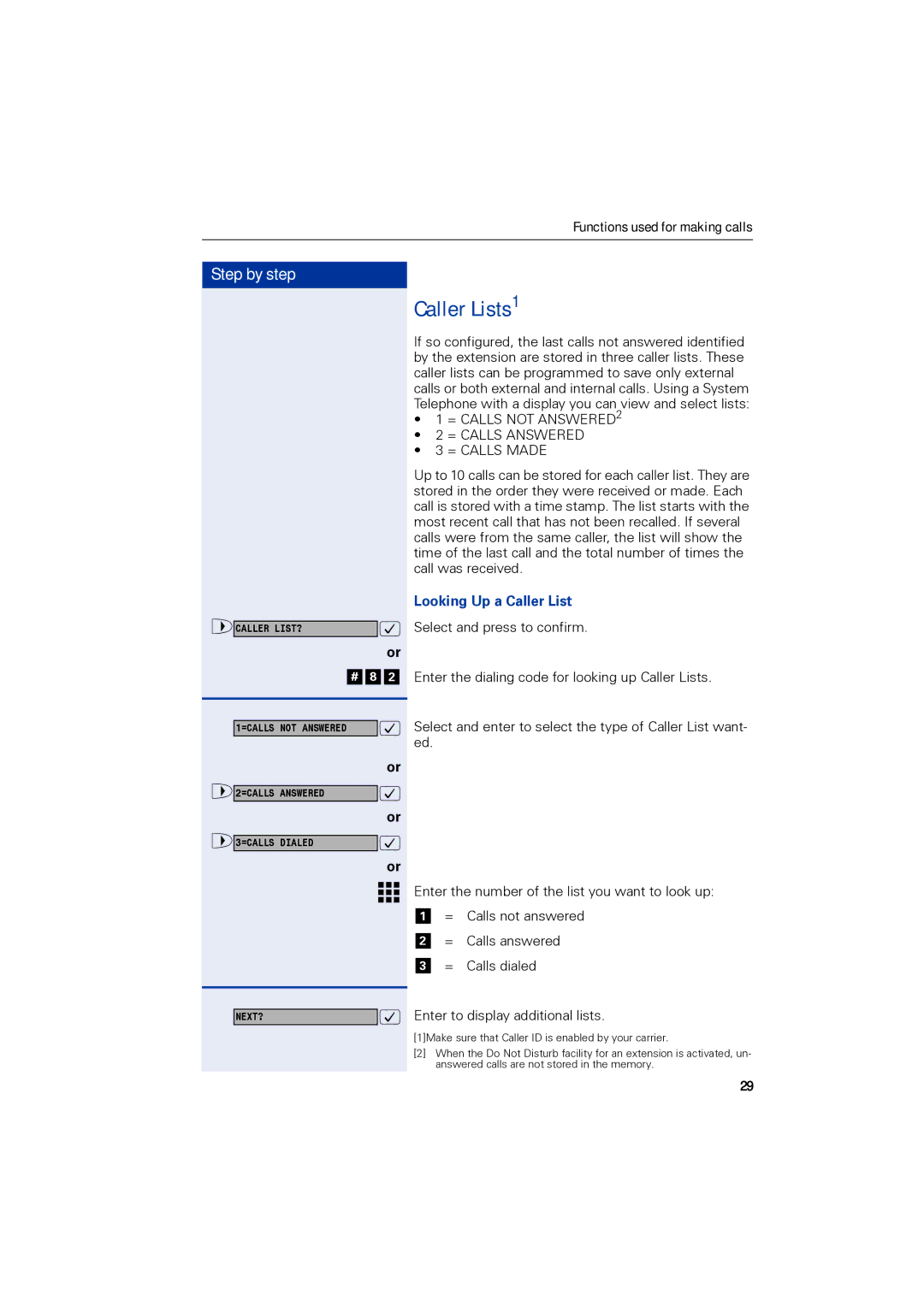 Siemens 1190 user manual Caller Lists1, Looking Up a Caller List 