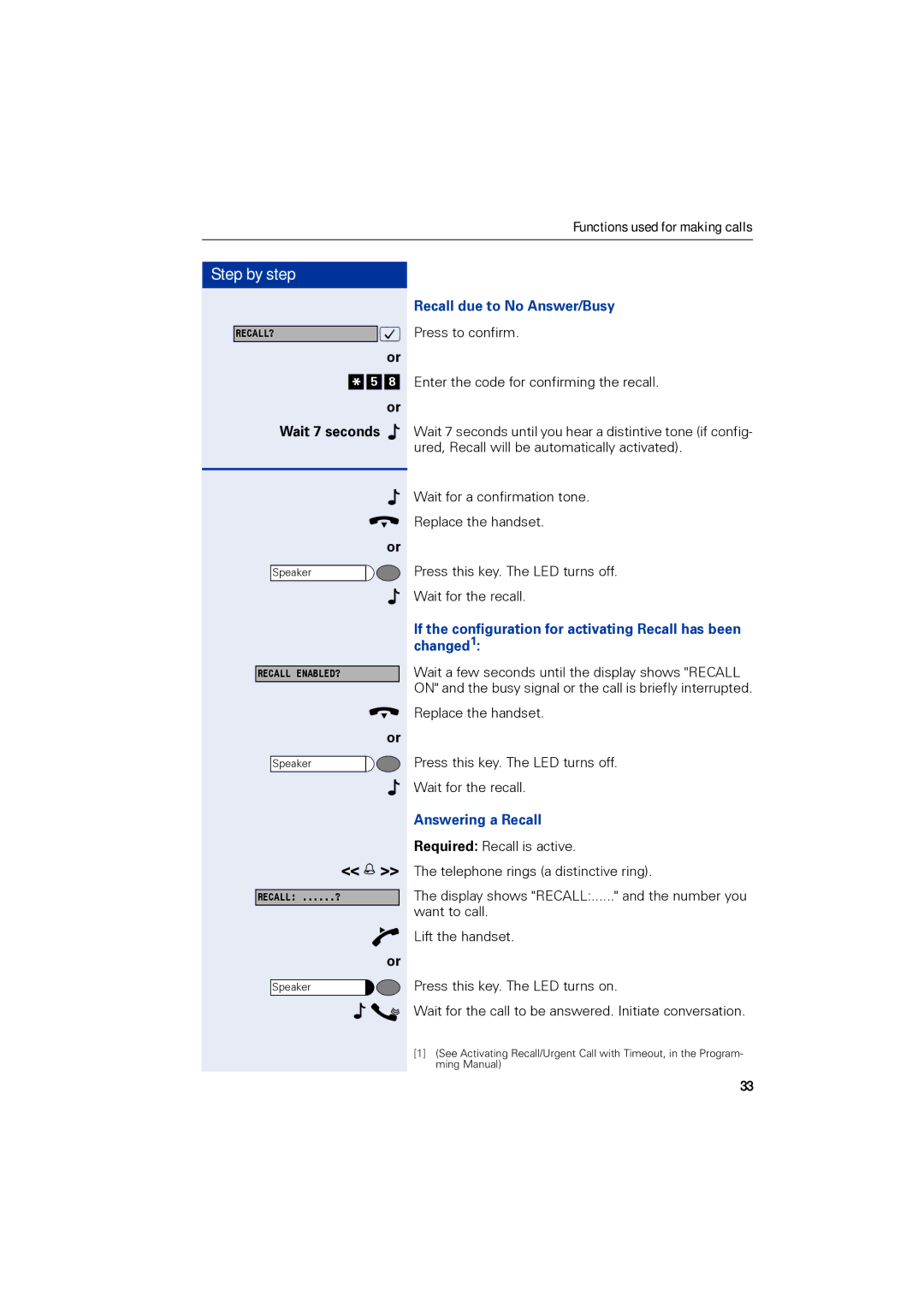 Siemens 1190 user manual Recall due to No Answer/Busy, Answering a Recall 