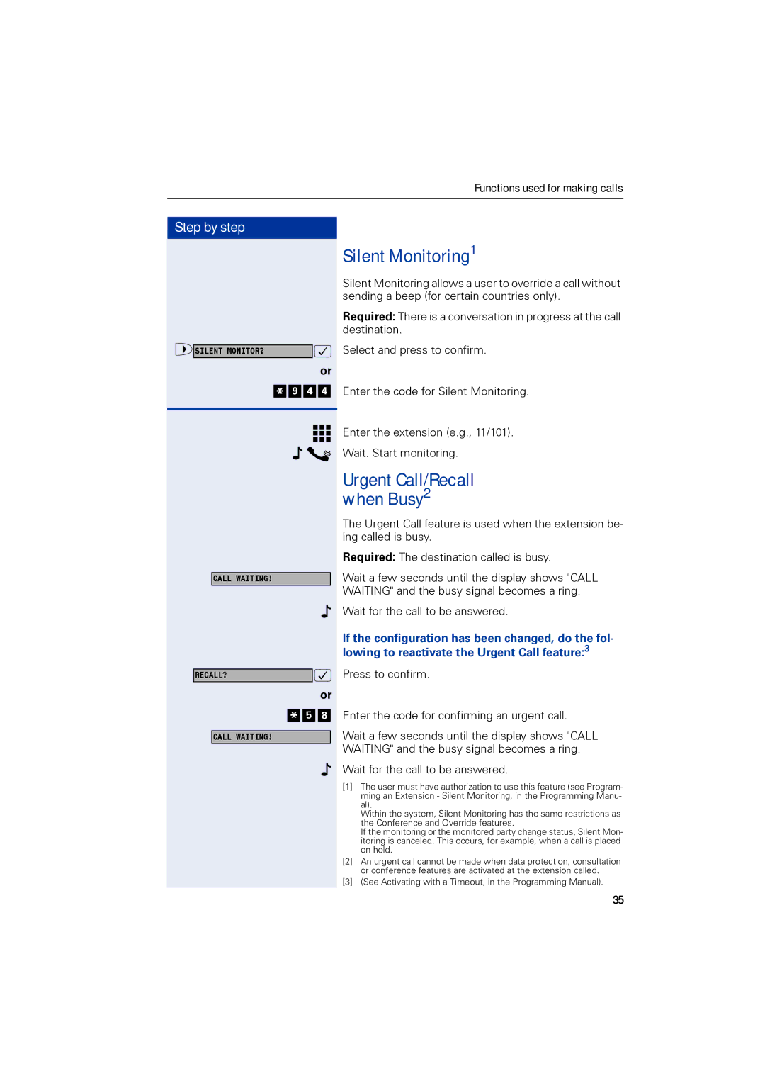 Siemens 1190 user manual Silent Monitoring1, Urgent Call/Recall when Busy2 