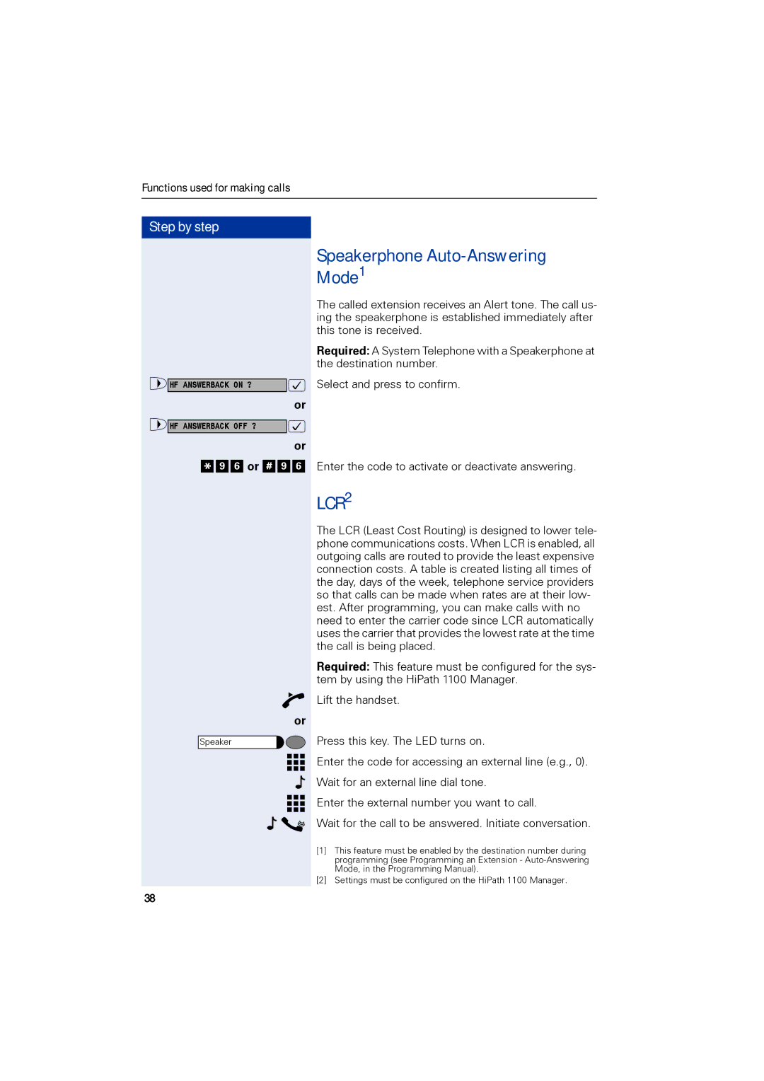 Siemens 1190 user manual Speakerphone Auto-Answering Mode1, LCR2 