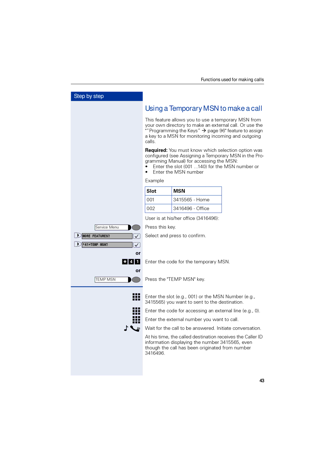 Siemens 1190 user manual Using a Temporary MSN to make a call, Slot 