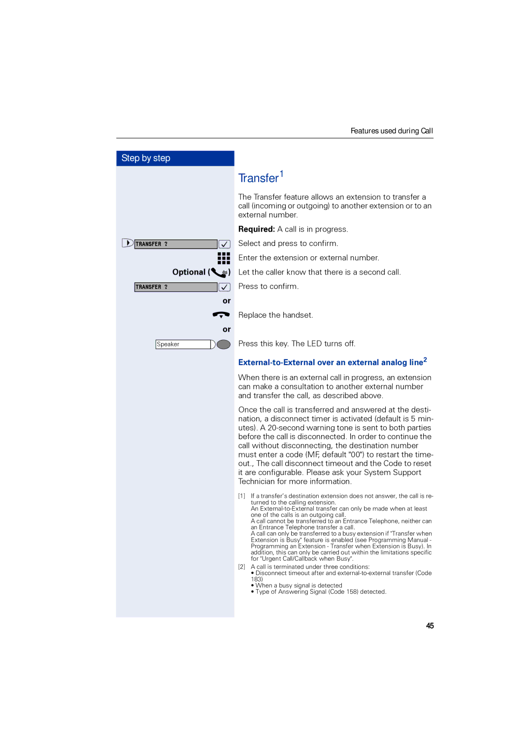 Siemens 1190 user manual Transfer1, External-to-External over an external analog line2 