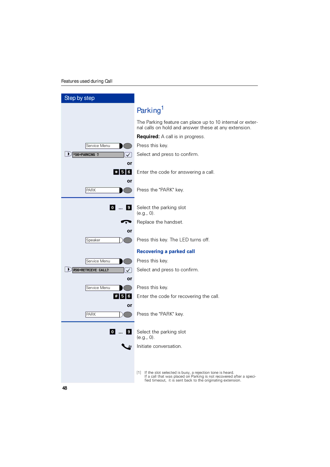 Siemens 1190 user manual Parking1, Recovering a parked call 