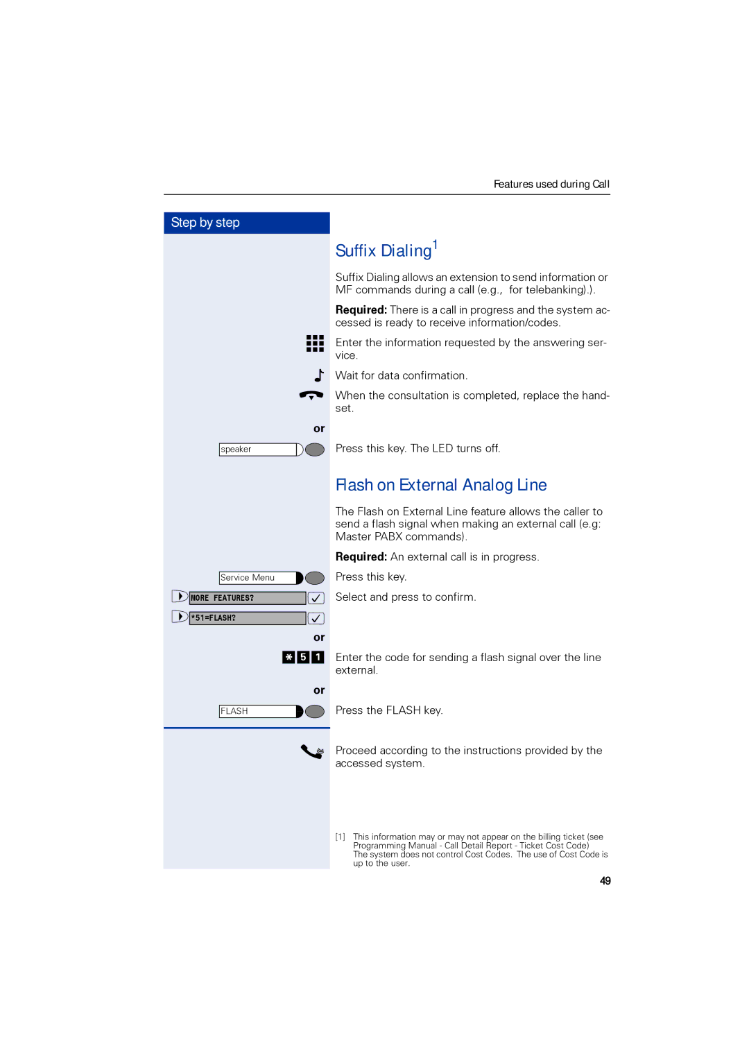 Siemens 1190 user manual Suffix Dialing1, Flash on External Analog Line 