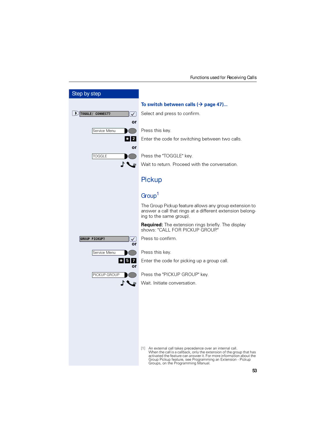 Siemens 1190 user manual Pickup, Group1, To switch between calls Æ 