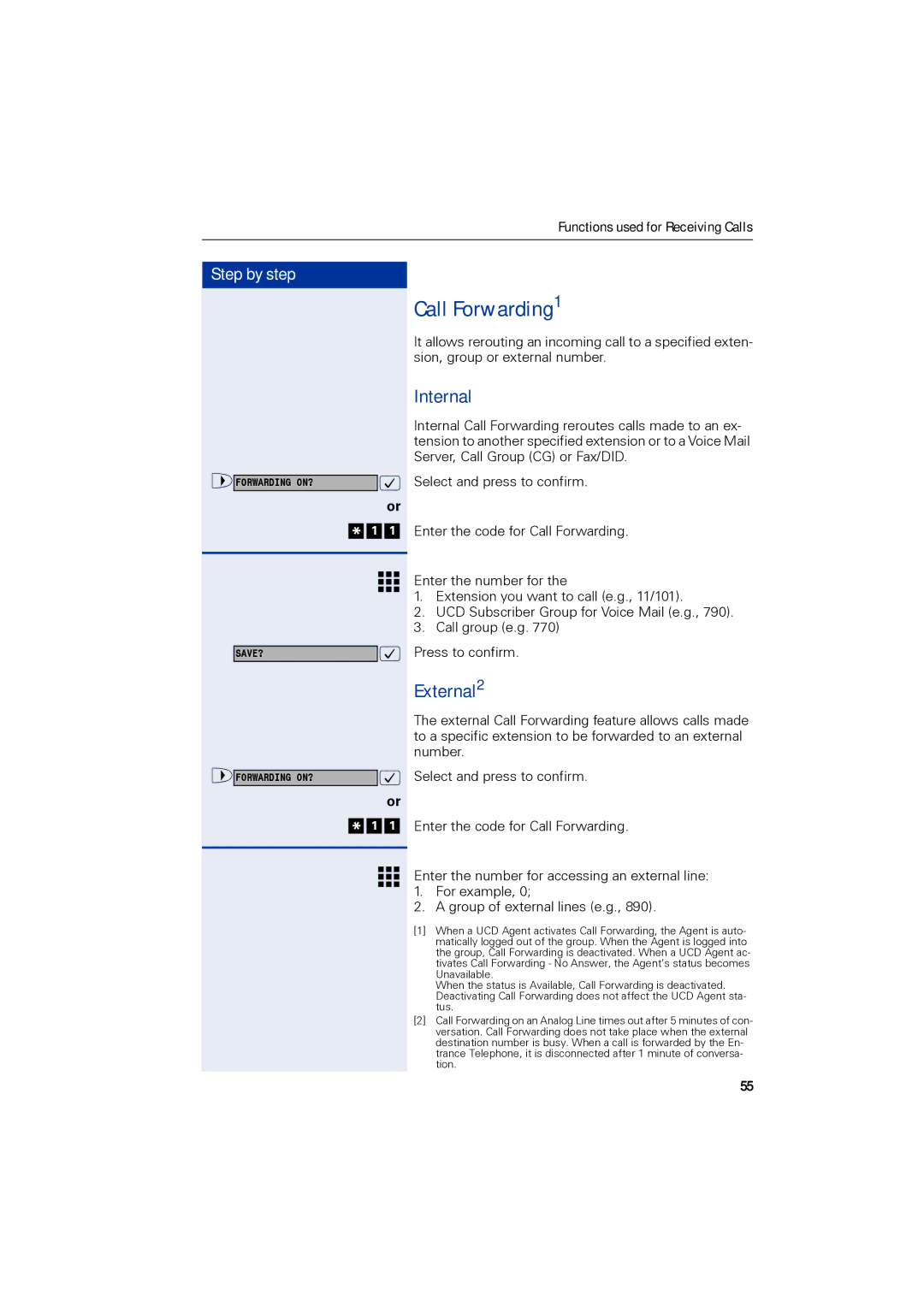 Siemens 1190 user manual Call Forwarding1, Internal, External2 