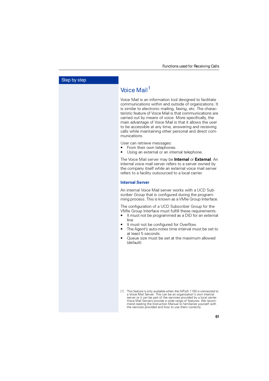 Siemens 1190 user manual Voice Mail1, Internal Server 