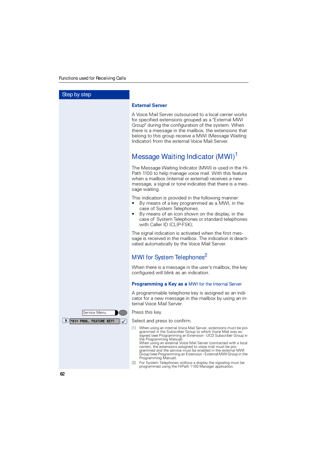 Siemens 1190 user manual Message Waiting Indicator MWI1, MWI for System Telephones2, External Server 