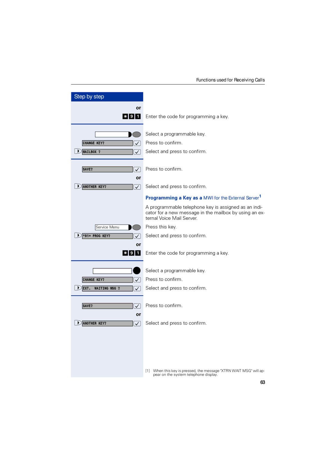 Siemens 1190 user manual Programming a Key as a MWI for the External Server1 