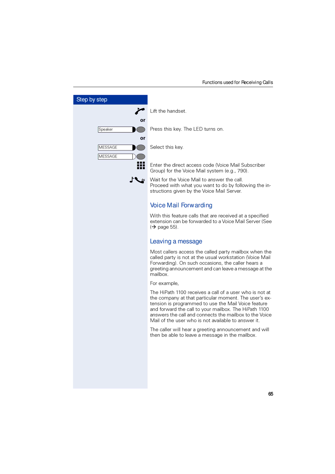 Siemens 1190 user manual Voice Mail Forwarding, Leaving a message 