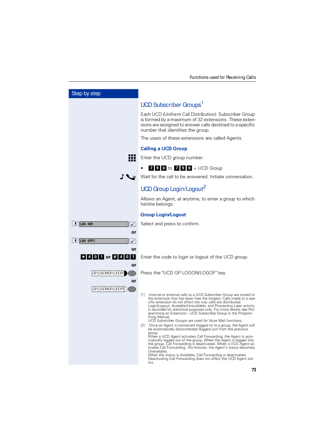 Siemens 1190 user manual UCD Subscriber Groups1, UCD Group Login/Logout2, Calling a UCD Group 