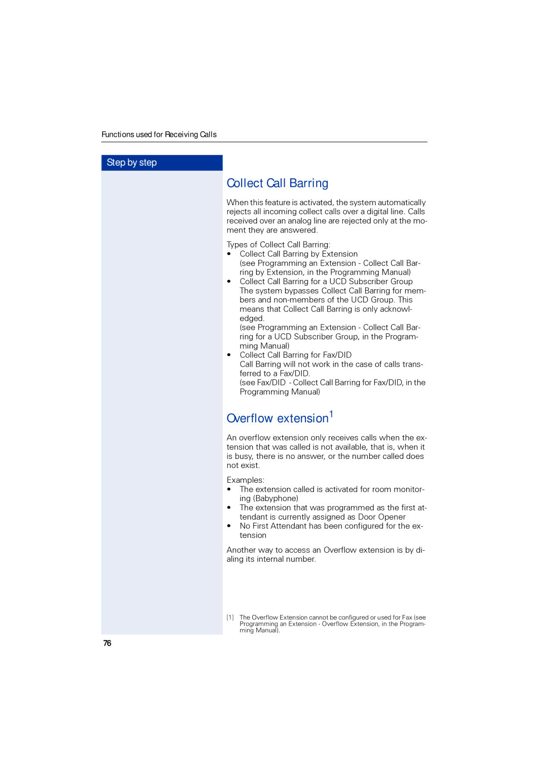 Siemens 1190 user manual Collect Call Barring, Overflow extension1 