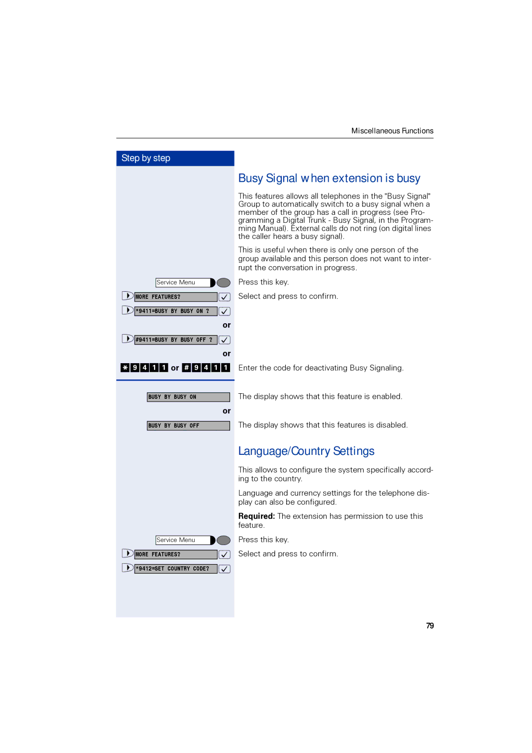 Siemens 1190 user manual Language/Country Settings, Busy Signal when extension is busy 