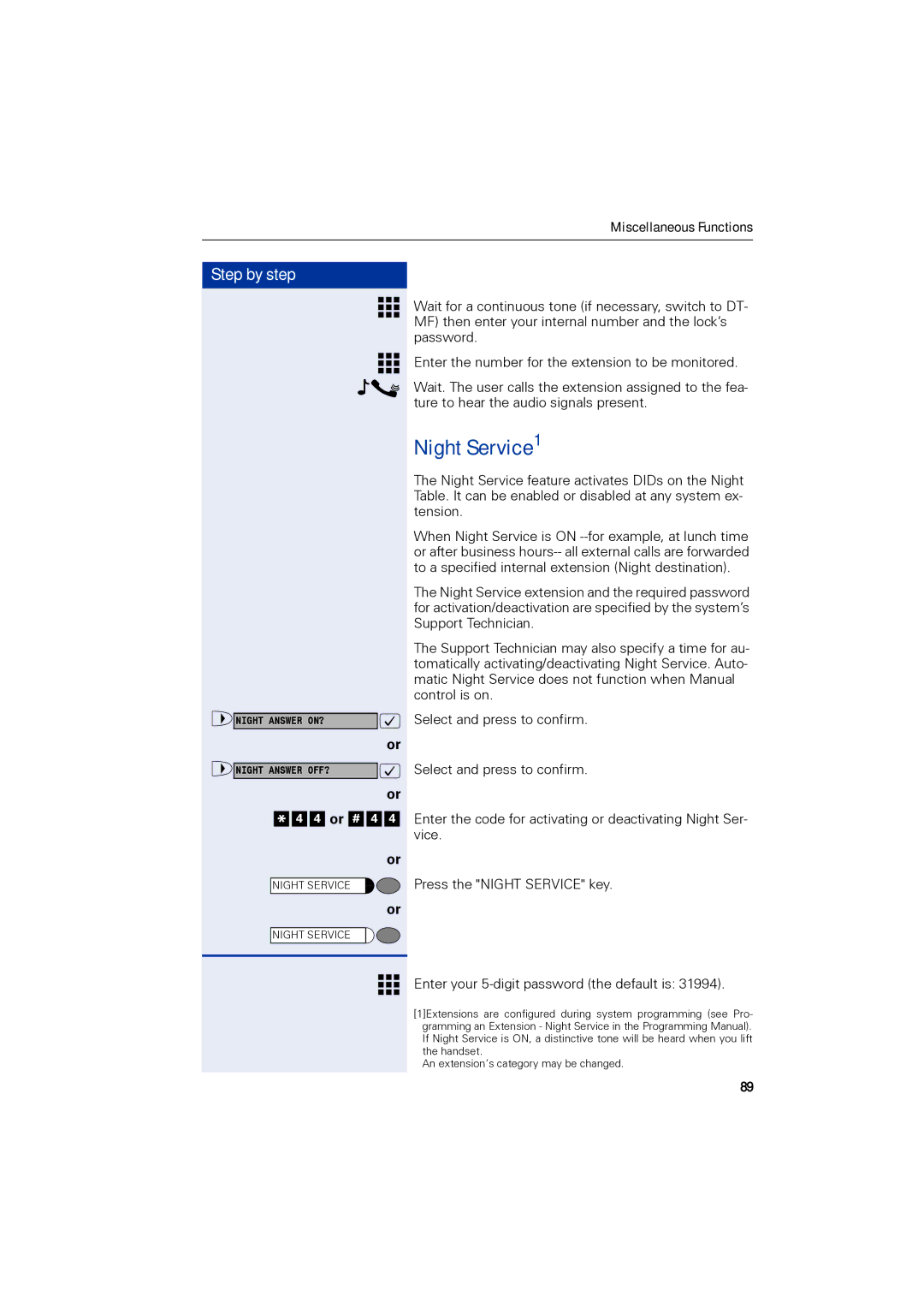 Siemens 1190 user manual Night Service1 