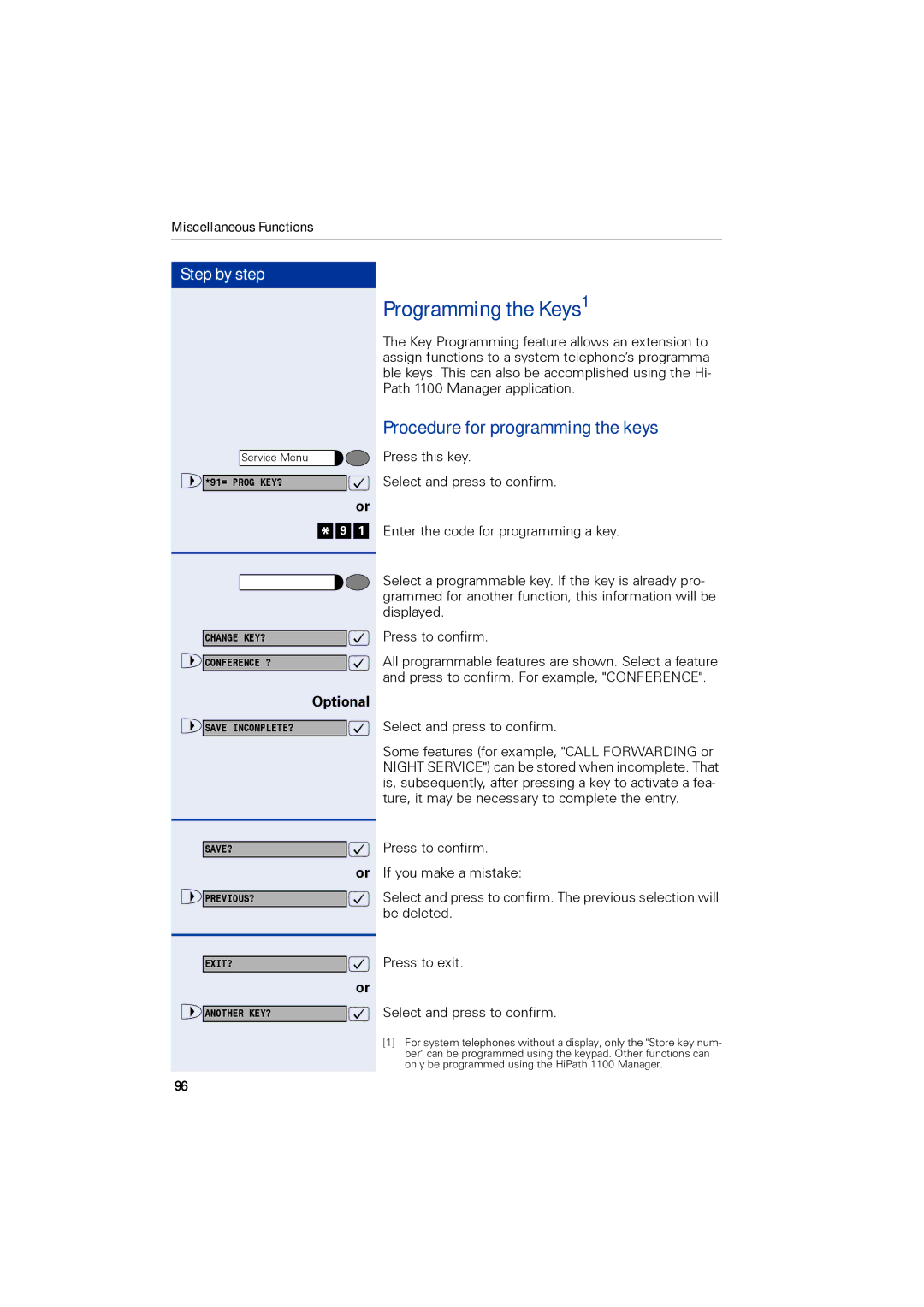 Siemens 1190 user manual Programming the Keys1, Procedure for programming the keys 