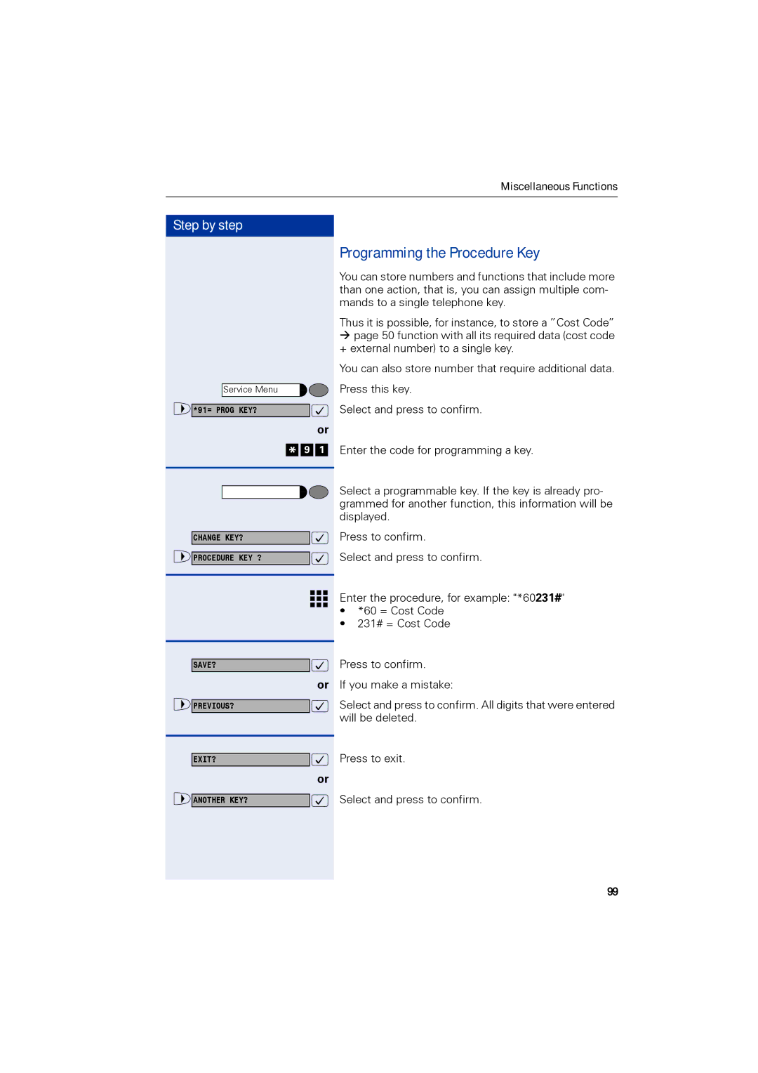 Siemens 1190 user manual Programming the Procedure Key 