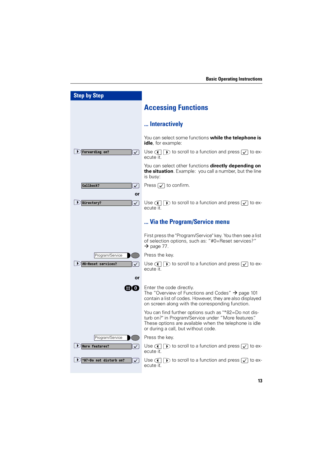 Siemens 1200 manual Accessing Functions, Interactively, Via the Program/Service menu 