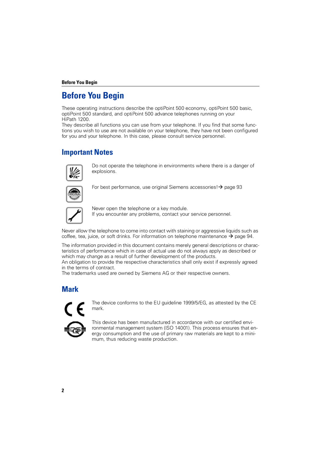 Siemens 1200 manual Before You Begin, Important Notes, Mark 