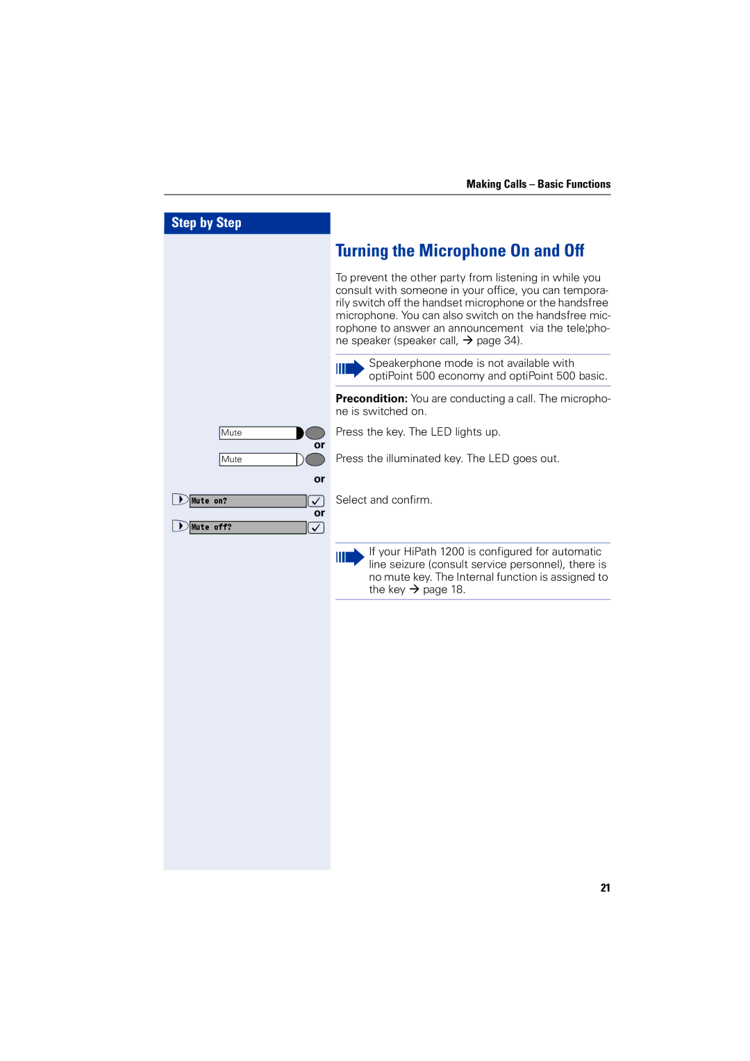 Siemens 1200 manual Turning the Microphone On and Off 