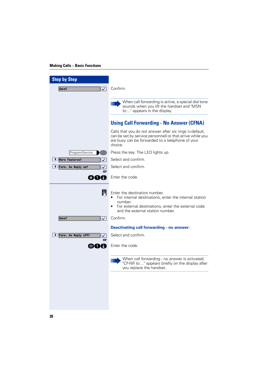 Siemens 1200 manual Using Call Forwarding No Answer Cfna, Deactivating call forwarding no answer 