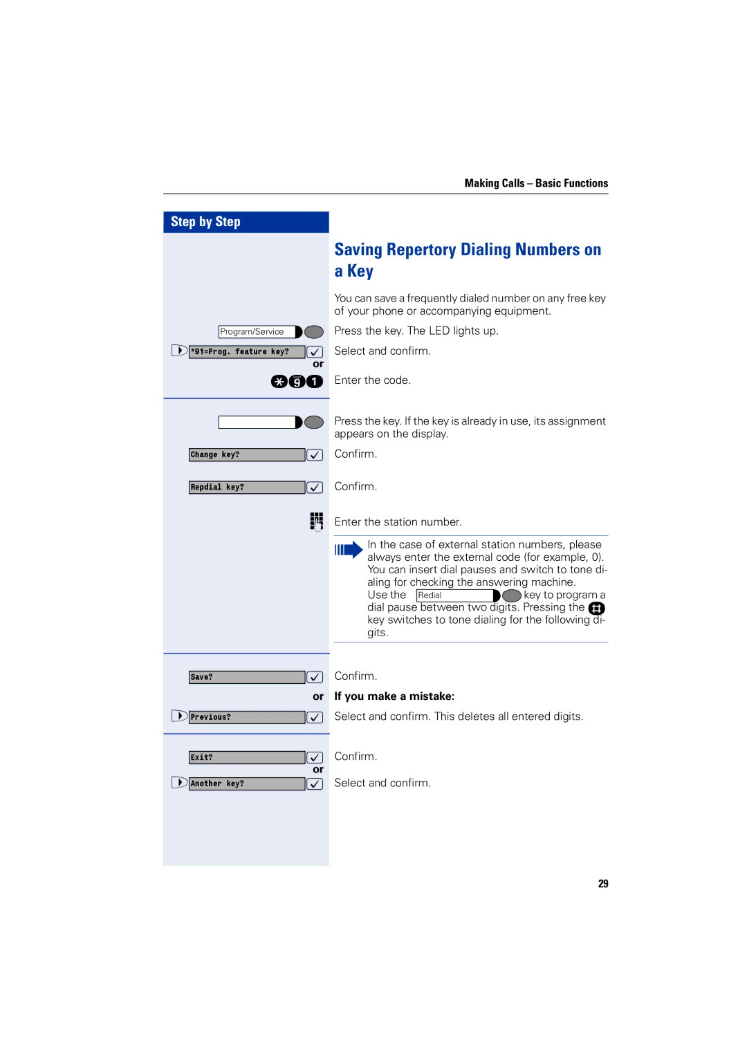 Siemens 1200 manual Saving Repertory Dialing Numbers on a Key, If you make a mistake 