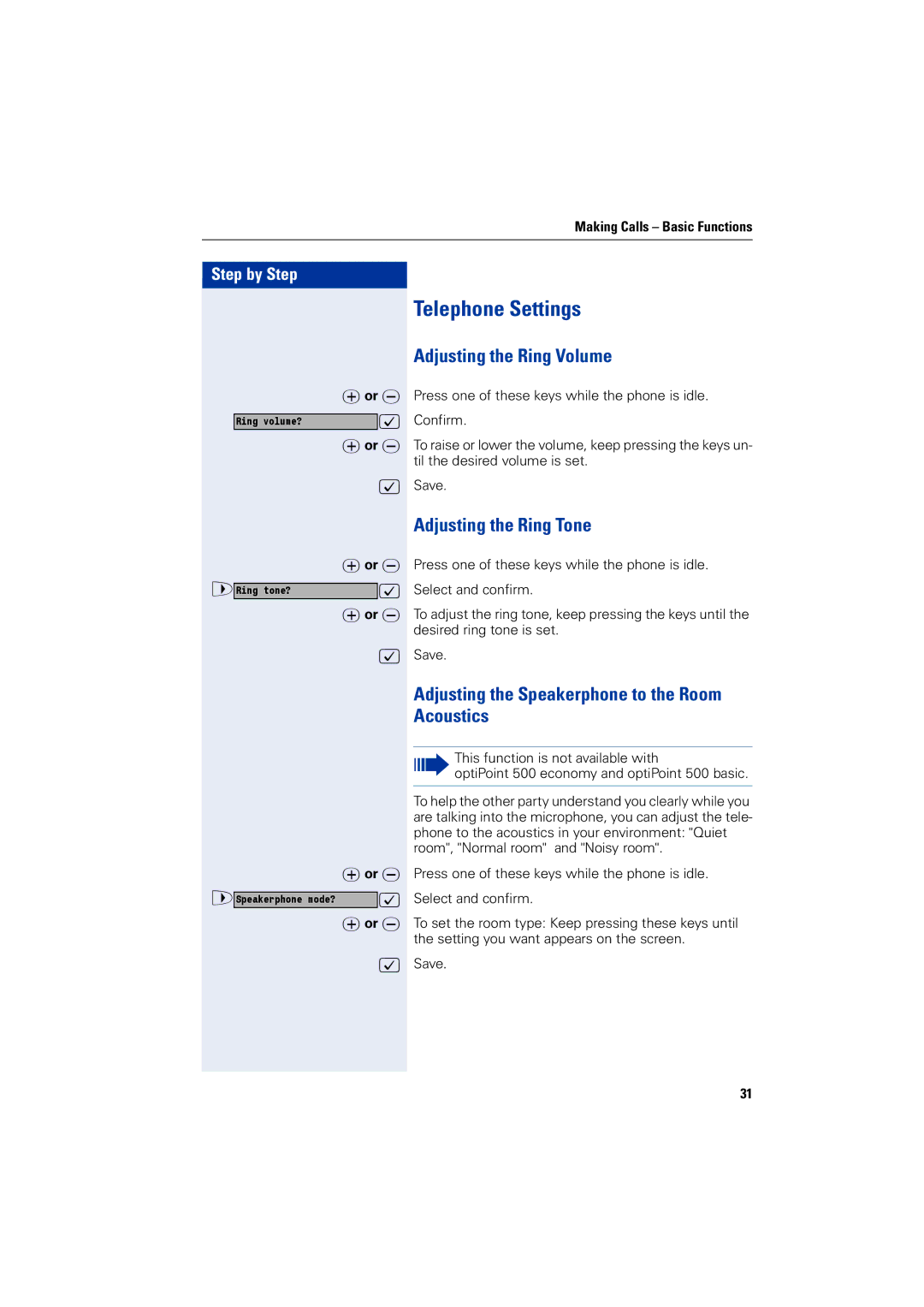 Siemens 1200 manual Telephone Settings, Adjusting the Ring Volume, Adjusting the Ring Tone 