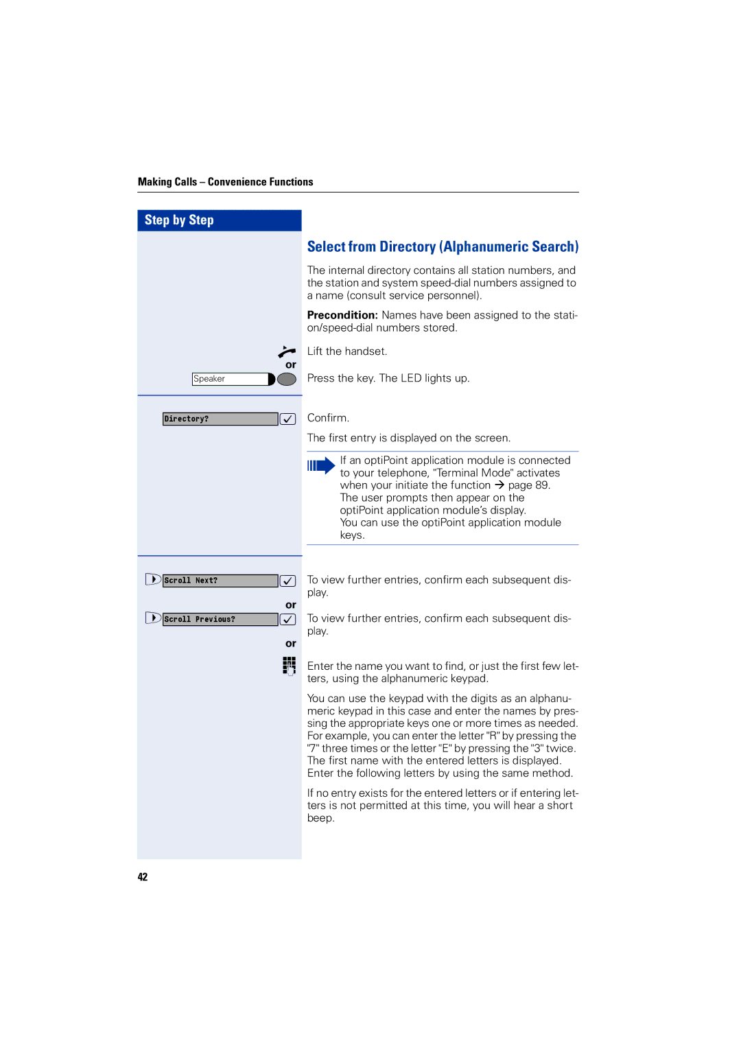 Siemens 1200 manual Select from Directory Alphanumeric Search 