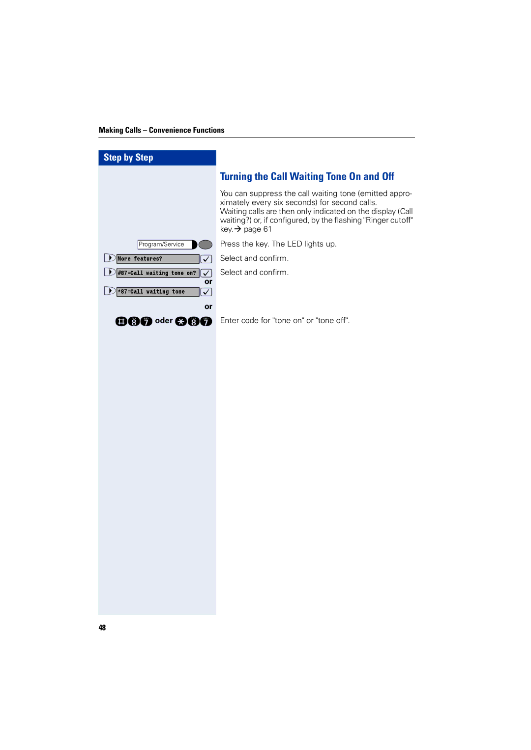 Siemens 1200 manual Turning the Call Waiting Tone On and Off 