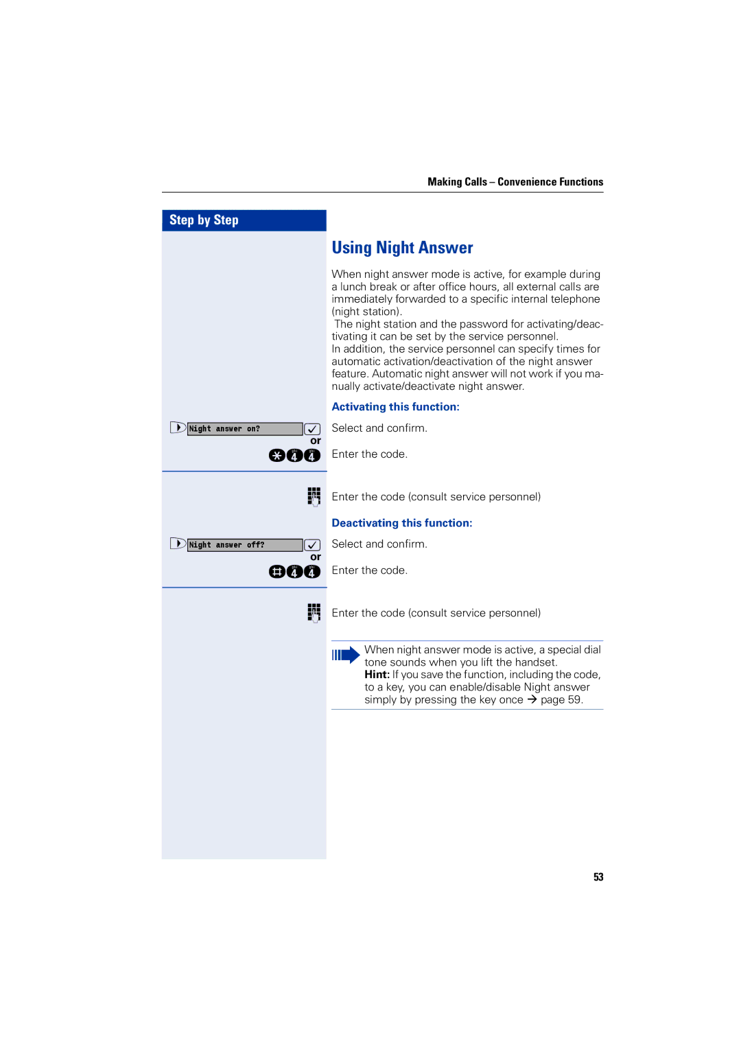 Siemens 1200 manual Using Night Answer, Activating this function 