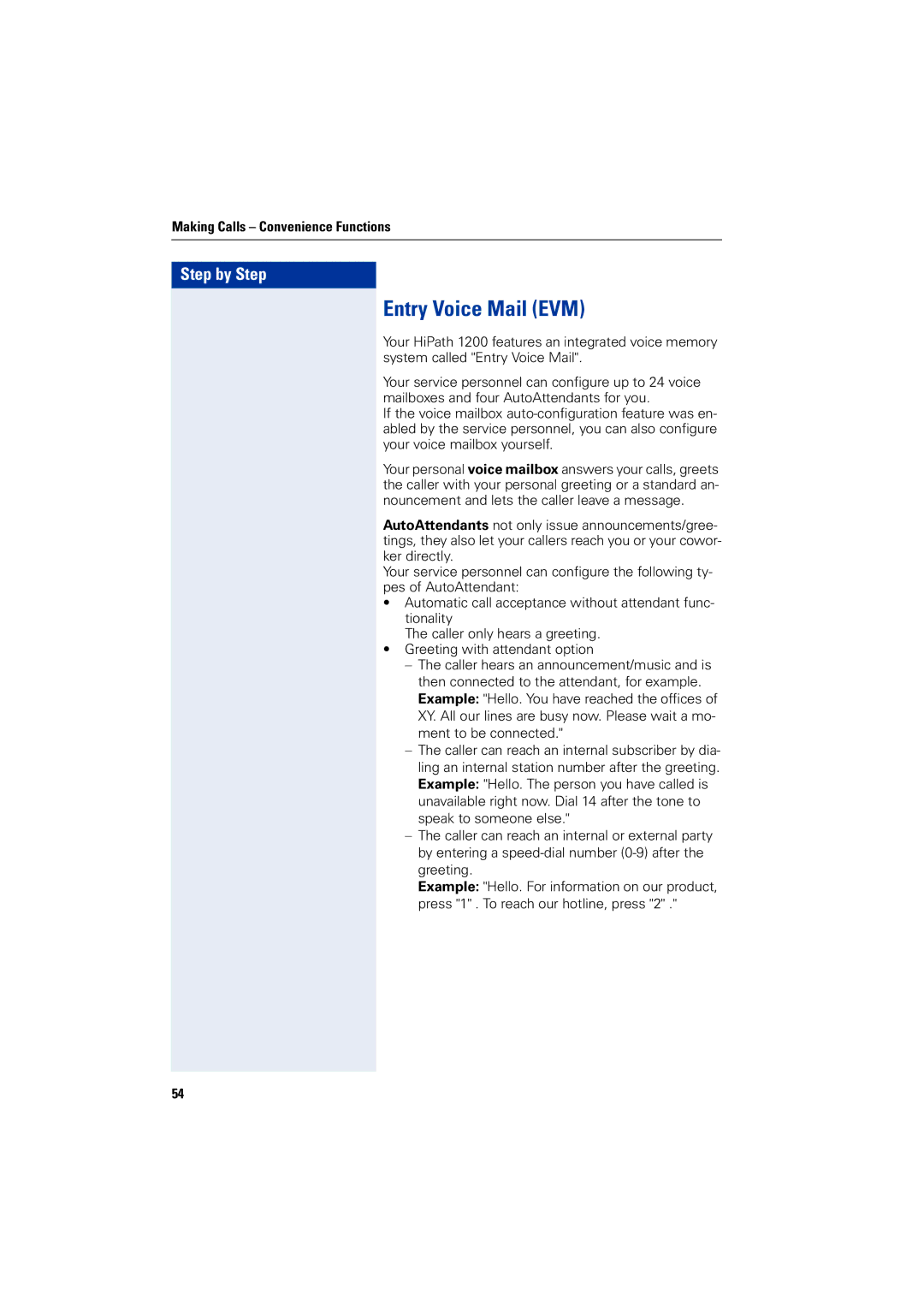 Siemens 1200 manual Entry Voice Mail EVM 