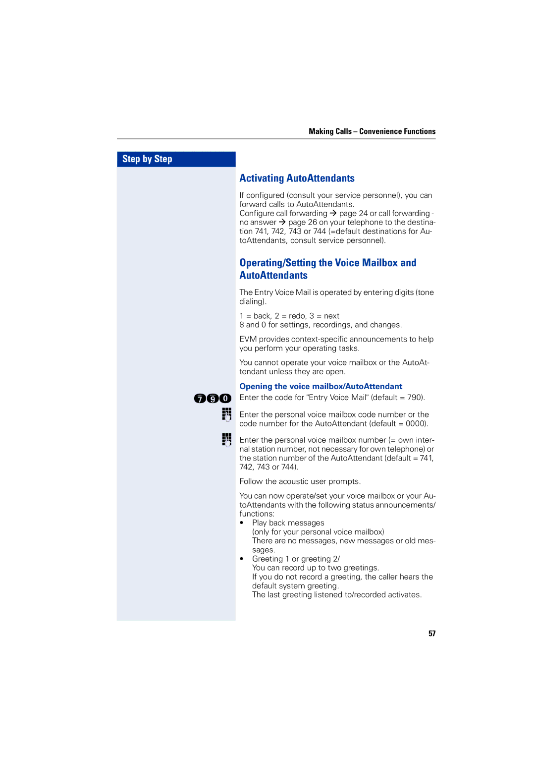 Siemens 1200 manual Activating AutoAttendants, Operating/Setting the Voice Mailbox and AutoAttendants 