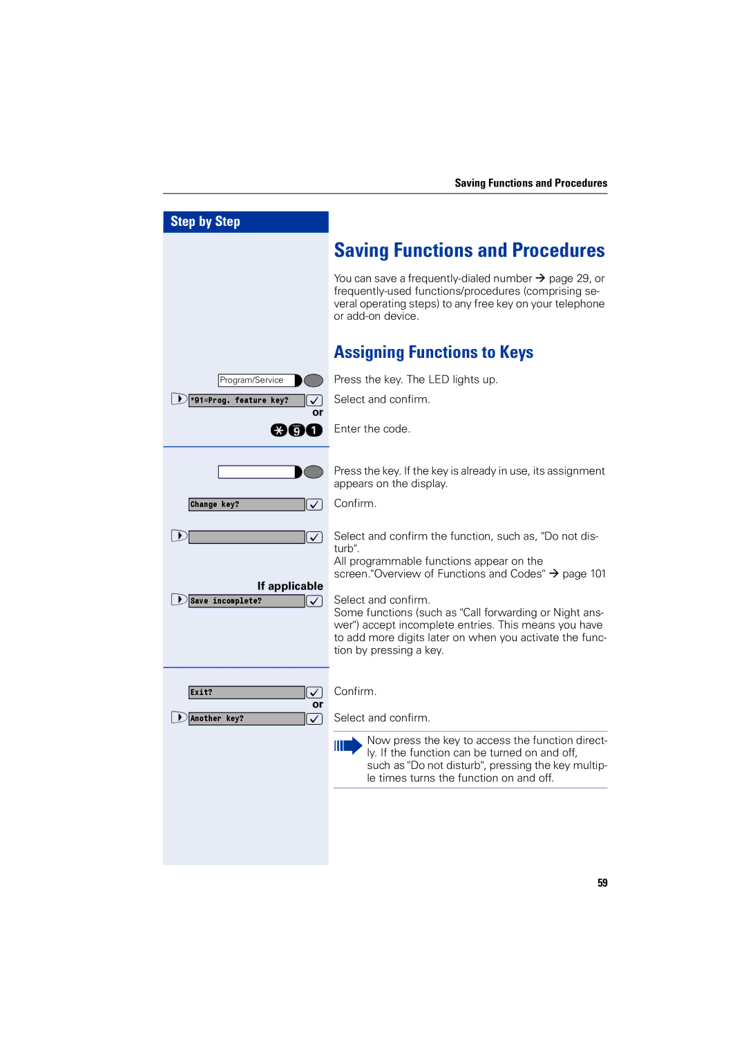 Siemens 1200 manual Assigning Functions to Keys, Saving Functions and Procedures 