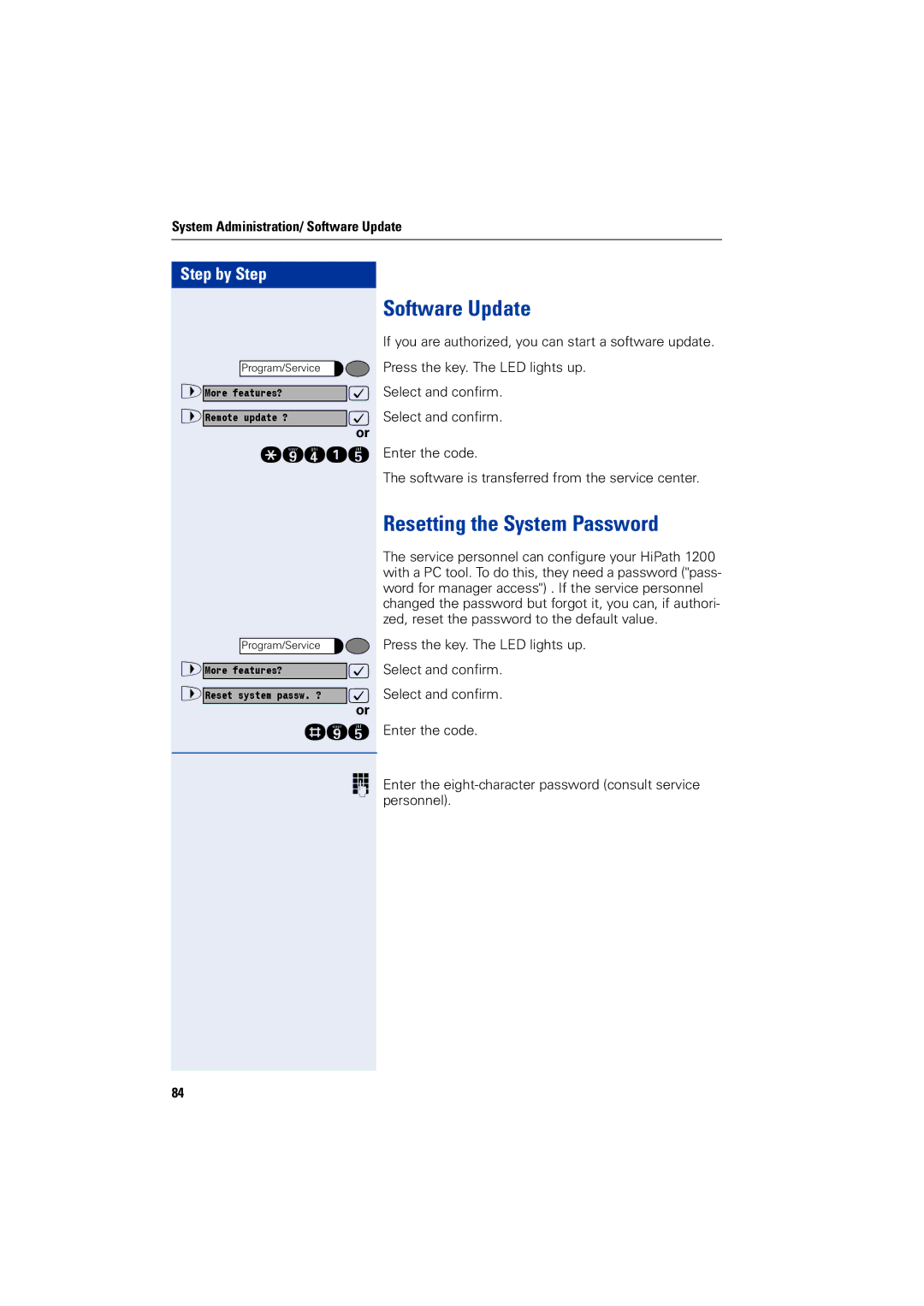 Siemens 1200 manual Resetting the System Password, System Administration/ Software Update 