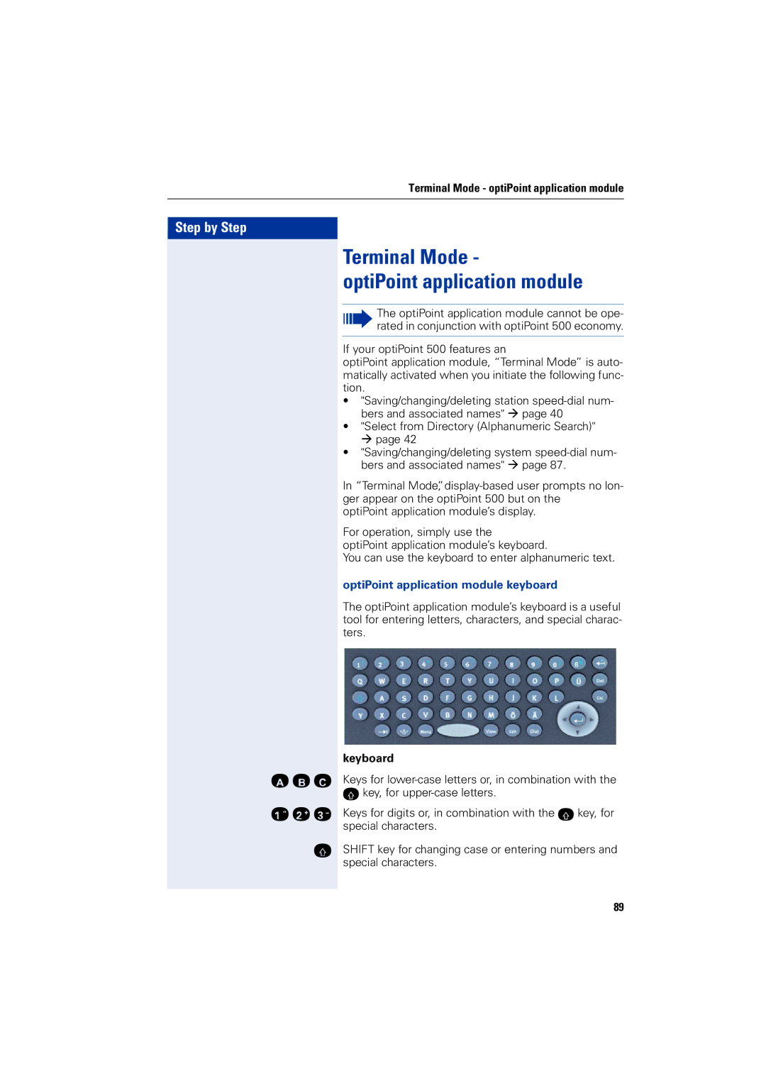 Siemens 1200 manual Terminal Mode OptiPoint application module, OptiPoint application module keyboard, Keyboard 