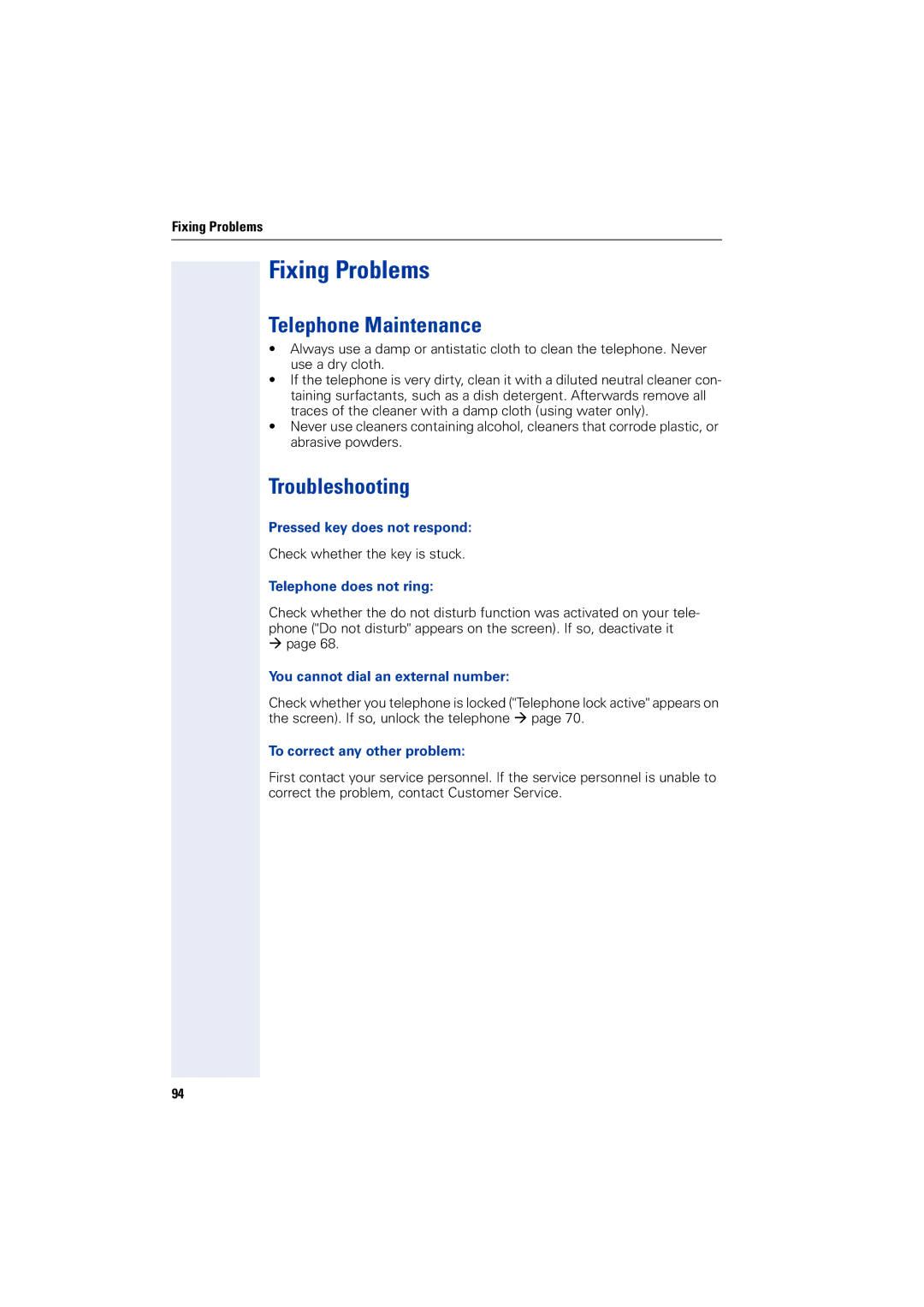 Siemens 1200 manual Fixing Problems, Telephone Maintenance, Troubleshooting 